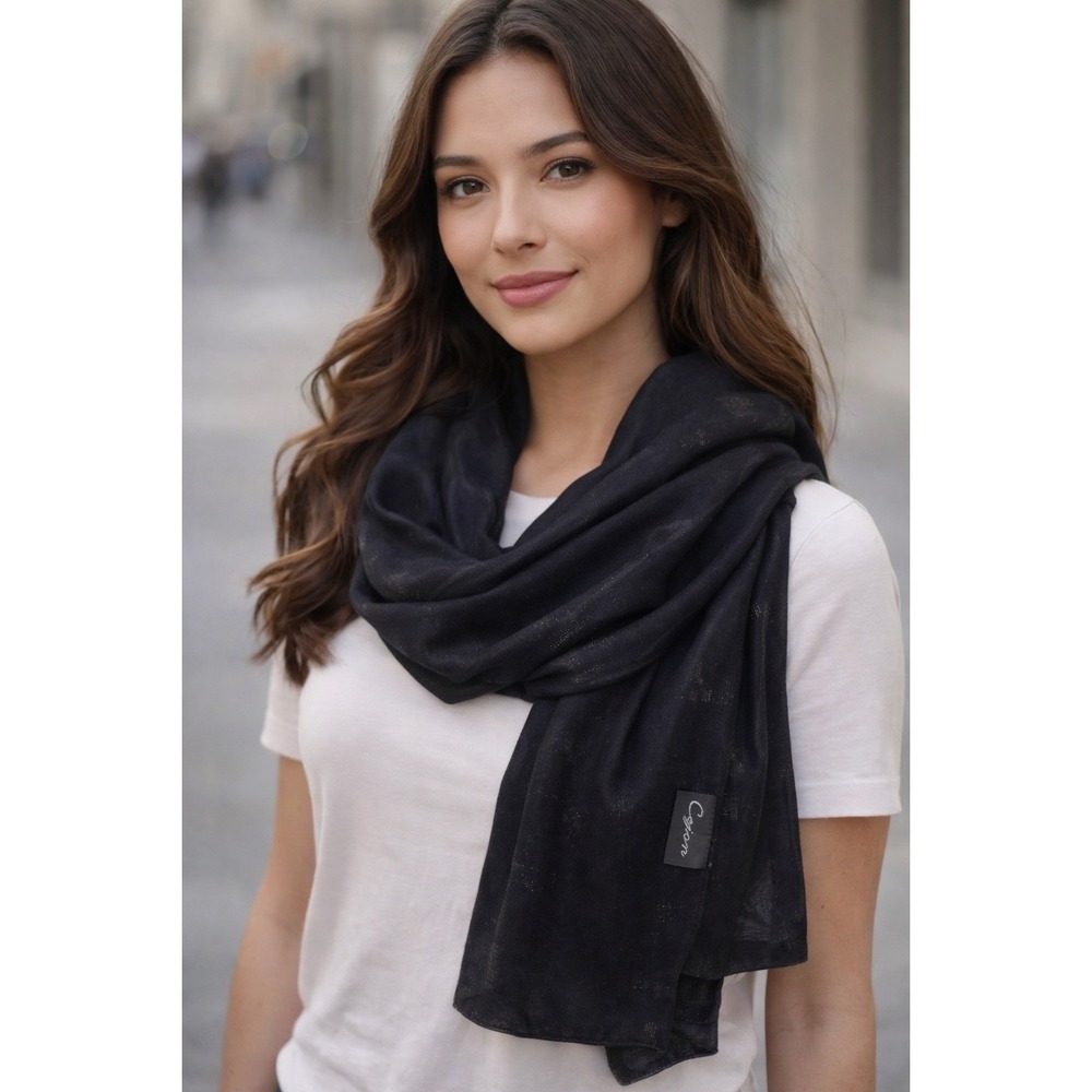 Cejon Black Metallic Shimmer Sheer Mesh Wrap Scarf Evening Shawl